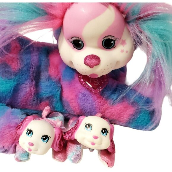 Puppy Surprise Dog + 2 Puppies Plush Stuffed Animal Pink Blue Purple Fur Glitter - Picture 3 of 16